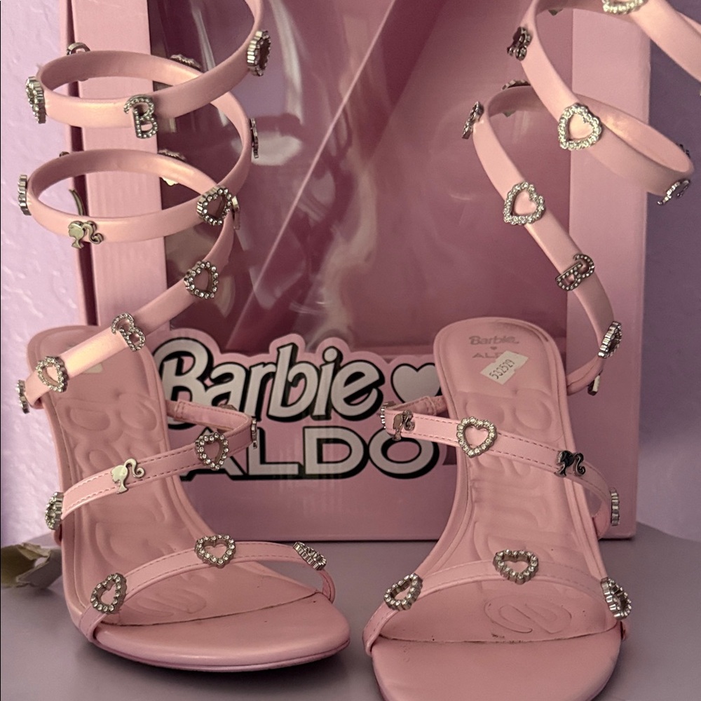 Aldo Pink Heart-Embellished Strappy Heels Barbie heels